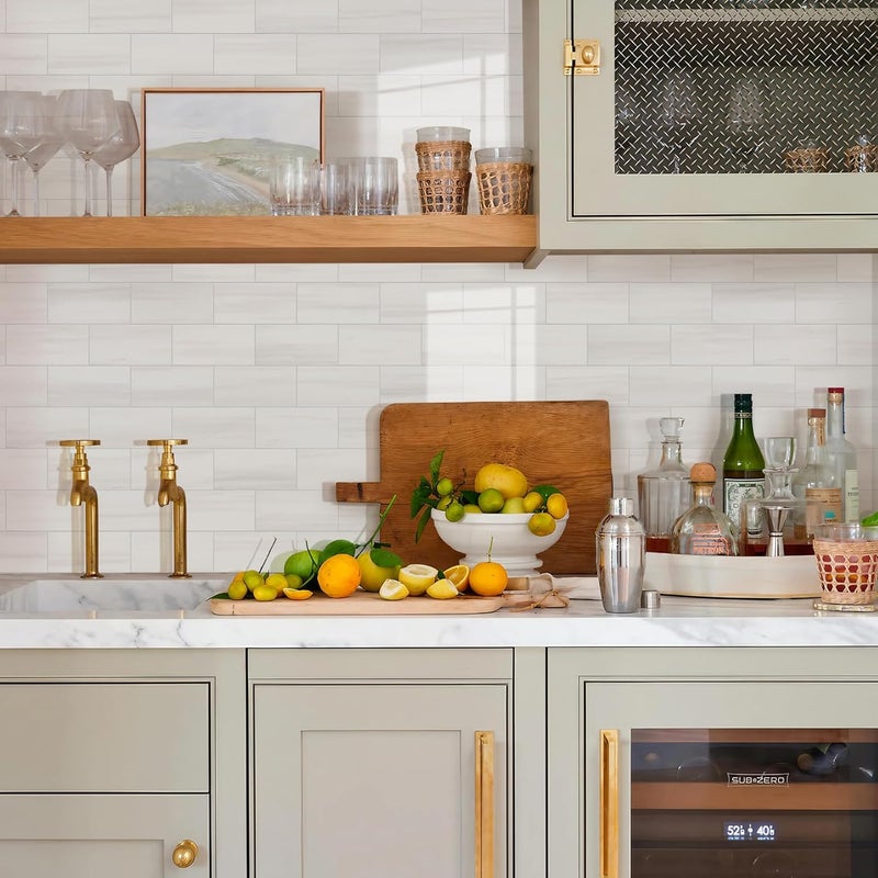 Vamos Tile 4-Piece Glossy Dolomite White Peel and Stick Backsplash Tile,3''x6'' PVC Subway Tile with White Grout, Stick on Backsplash for Kitchen/Bathroom/Fireplace - Image 3